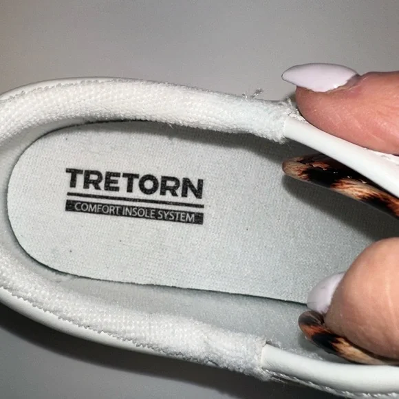 Tretorn Women’s White Leather Sneakers Leopard Logo Confort Insole Casual7 1/2 - Picture 8 of 9